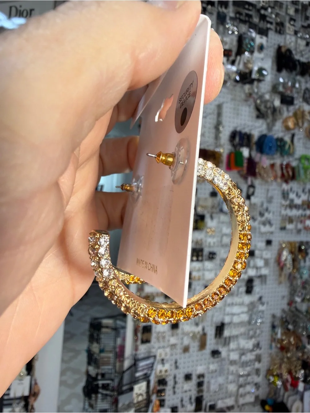 nOir Jewelry Amber Crystal Pave Hoop Earrings